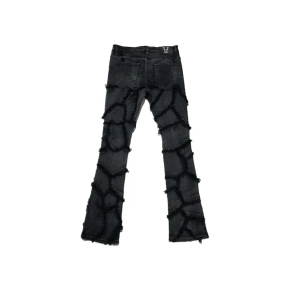 Vicious Men's Black Distressed Web Detail Cotton Jeans Size 34 - Picture 2 of 13